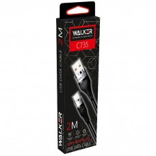 Кабель USB для iPhone Lightning WALKER C735, (2 метра), прорезиненный, с металл. разъемом, черный