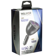 Разветвитель прикуривателя 12/24 WALKER WSC-31 (на 2 вых.) 100Вт 2 USB/Quick Charge 3.0 с дисплеем