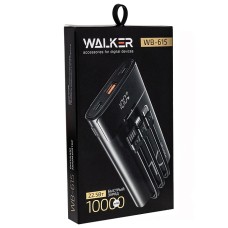 Внешний аккумулятор Power Bank Walker WB-615, 10000 mAh, Li-Pol, 3A, 22.5Вт, QC+PD, с 3 встроенными кабелями, черный