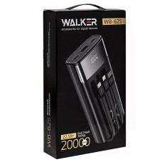 Внешний аккумулятор Power Bank Walker WB-625, 20000 mAh, Li-Pol, 3A, 22.5Вт, QC+PD,  с 3 встроенными кабелями, черный