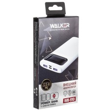 Внешний аккумулятор Power Bank Walker WB-910, 22,5Вт, 10000 mAh, Li-Pol, 3A вх/вых, быстрая зарядка PD, диспл, белое