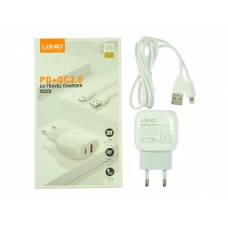 СЗУ USB LDNIO A2313C PD USB-C:5V-3A,9V-2,22A,12V-1,67A 20W USB-A:5V-3A,9V-2A,12V-1,5A 20W с кабелем Lightning