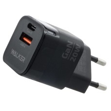 Сетевое зарядное устройство WALKER WH-42 GaN, 3А, 20Вт, Type-Cx1, быстрая зарядка QC 3.0+PD, блочок, черное