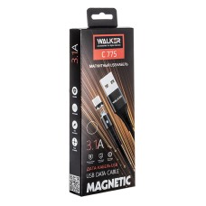 Кабель USB Type-C WALKER C775, 3.1А, магнитный, для зарядки, индикатор, серый
