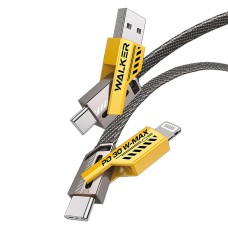 Кабель USB 4 в1 WALKER C980, (1,2 м), 65W, USB/Type-C/Lightning, PD/QC, нейлон, черно-желтый