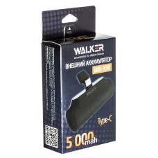 Внешний аккумулятор Power Bank Walker WB-950 Mini, 5000 mAh, Li-Pol, 2.1A, Type-С, подставка, черный