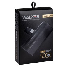 Внешний аккумулятор Power Bank Walker WB-960 Mini, 20Вт, 5000 mAh, Li-Pol, 3A, Type-C, PD, подставка, черный