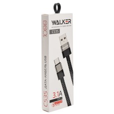 Кабель USB Type-C WALKER C535, 3.1А, поддержка QC, нейлон, черный Кабель USB Type-C WALKER C535, 3.1А, поддержка QC, нейлон, черный