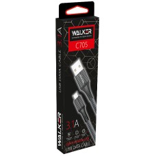 Кабель USB Type-C WALKER C705, 3.1А, поддержка QC, нейлон, черный Кабель USB Type-C WALKER C705, 3.1А, поддержка QC, нейлон, черный
