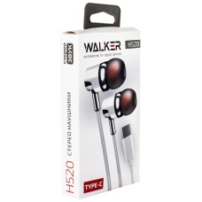 Стереонаушники WALKER H520, TYPE-C, микрофон, кнопка ответа, белый Стереонаушники WALKER H520, TYPE-C, микрофон, кнопка ответа, белый