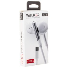 Стереонаушники WALKER H315, TYPE-C, микрофон, кнопка ответа, белый